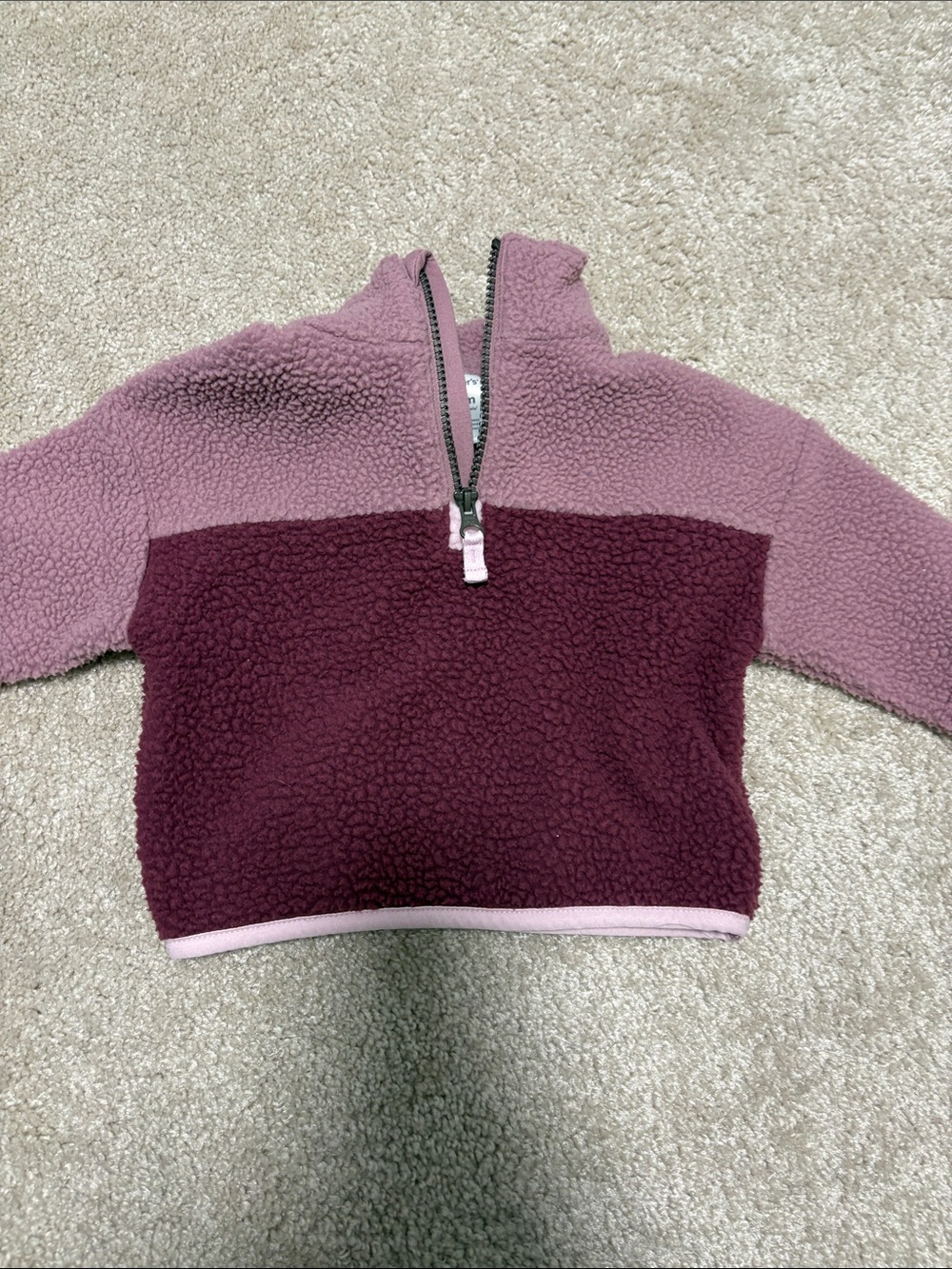 Cozy Two-Tone Sherpa Half-Zip Sweater in Mauve and Plum
